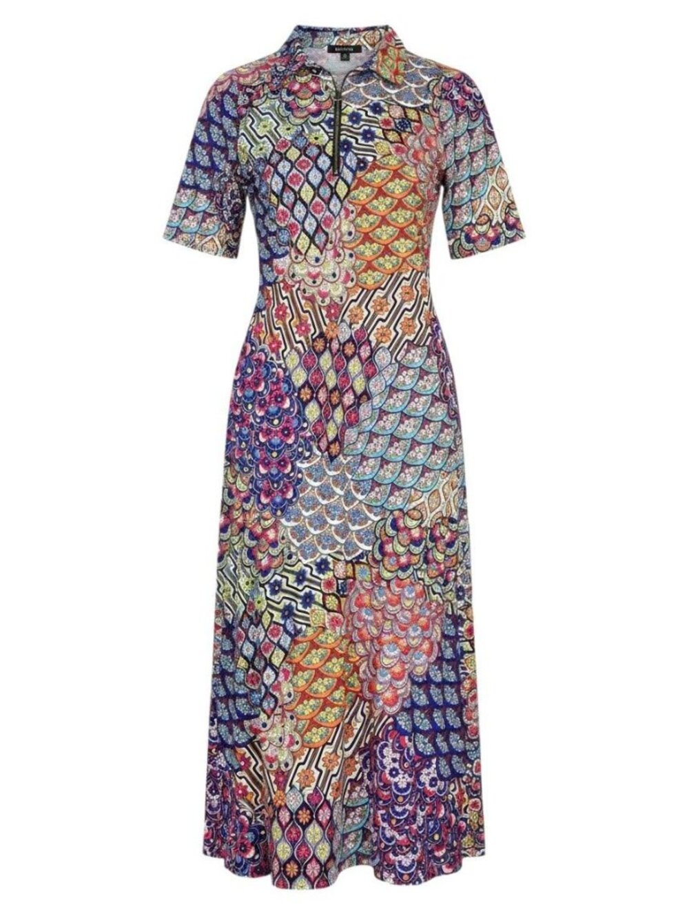 MSK Womens Multicolor Floral Zip Front Short Sleeve Maxi Dress M